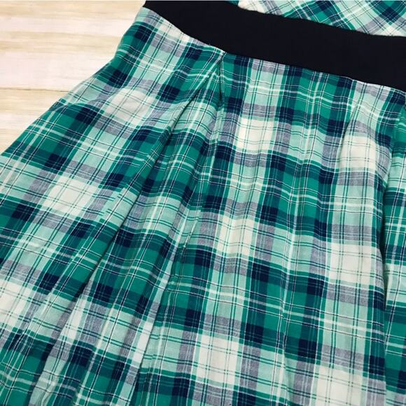 Long Modest Fit Flare Sleeveless Midi Dress Blue Green Plaid Size Medium - Picture 3 of 7